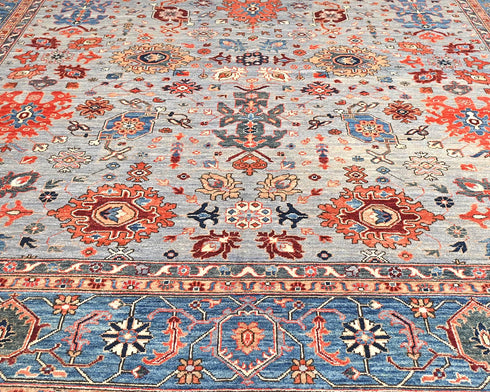 9x12 Gray Blue Aryana Afghan Hand Knotted Veg Dye Wool Area Rug